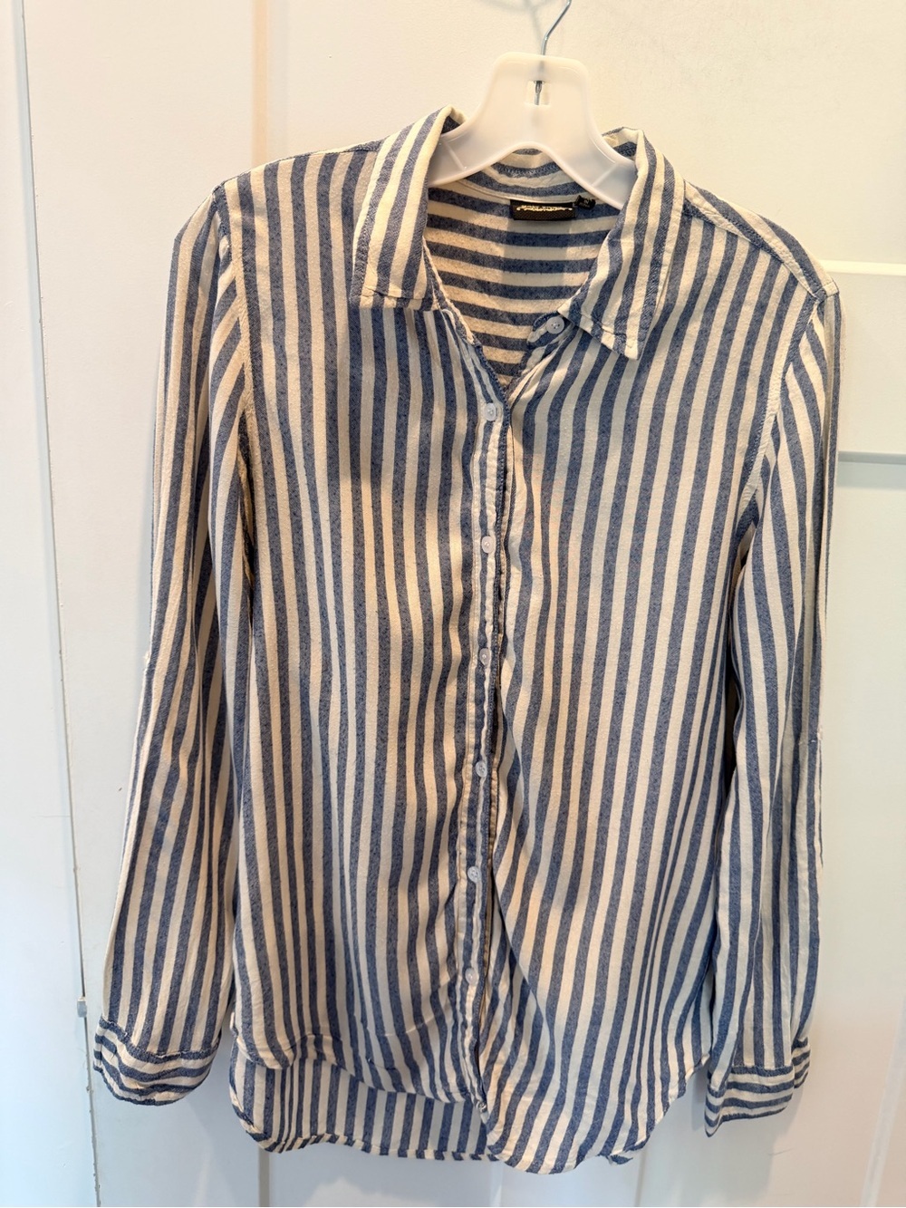 Sara Studio Blue White Striped Button Front Blouse Size Medium